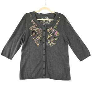 ONE GIRL WHO Mohair Blend Embellish Cardigan Women M Grey VTG Retro Cottage Y2K